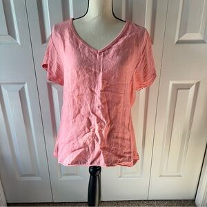 M Made in Italy Pink V-Neck Women's Linen Blend Top